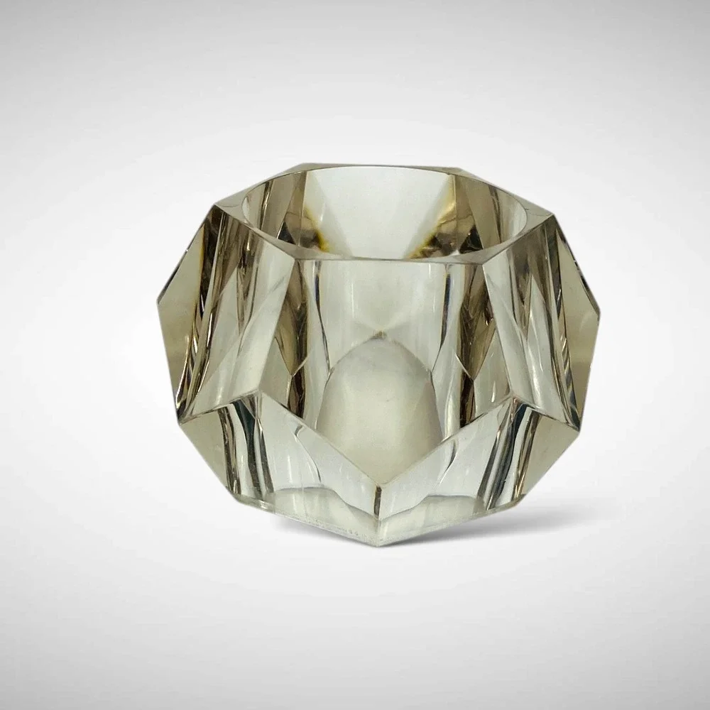 Light Smoky Lucite Napkin‎ Rings Set of 4 Geometric Faceted Acrylic 1980s Decor